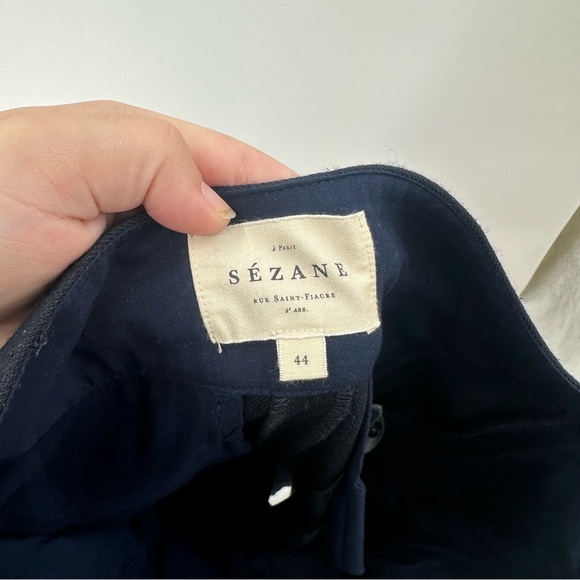 Sezane Navy Damon Trousers Wide Leg Crop Size 44 Wool Blend - Picture 4 of 6